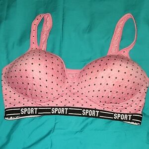 Sporto Pink and Black Polka Dot Sports Bra